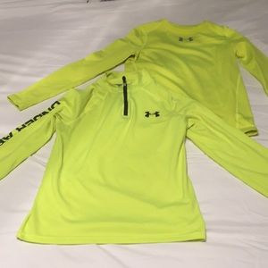 Two under armor yellow long sleeve shirts for boy
